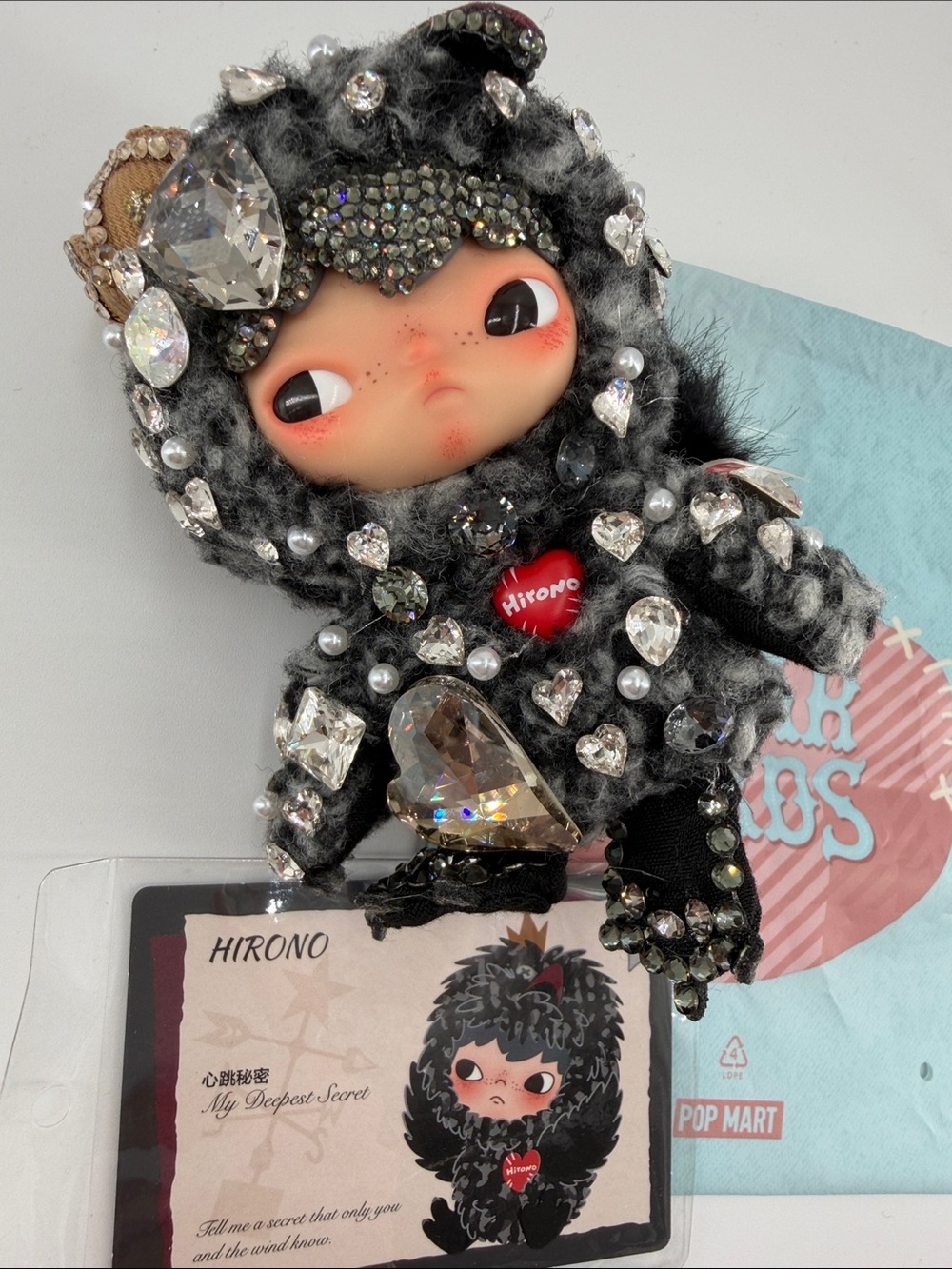 Authentic POP MART HIRONO My Deepest Secret OOAK Hand-Embellished 🖤💎Bag Charm